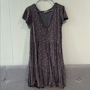 Floral V-Neck Dress in Charcoal